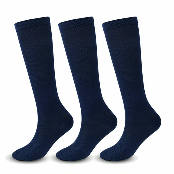 AUQ 3Pairs Compression Socks,Breathable & Sweat-Wicking Compression Socks Men,Suitable for Various Sports Compression Stockings for Women,Navy,S/M
