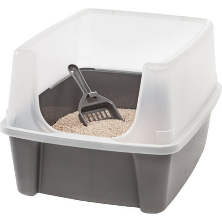 UPC: 0762016447803 | IRIS USA Open-Top Cat Litter Box with Shield and Scoop  Dark Gray