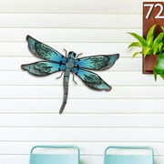 LIFFY Metal Dragonfly Wall Decor - Outdoor Garden Art for Patio, Living Room, Bedroom - Dragonfly Gifts (14inch, Metal & Glass)