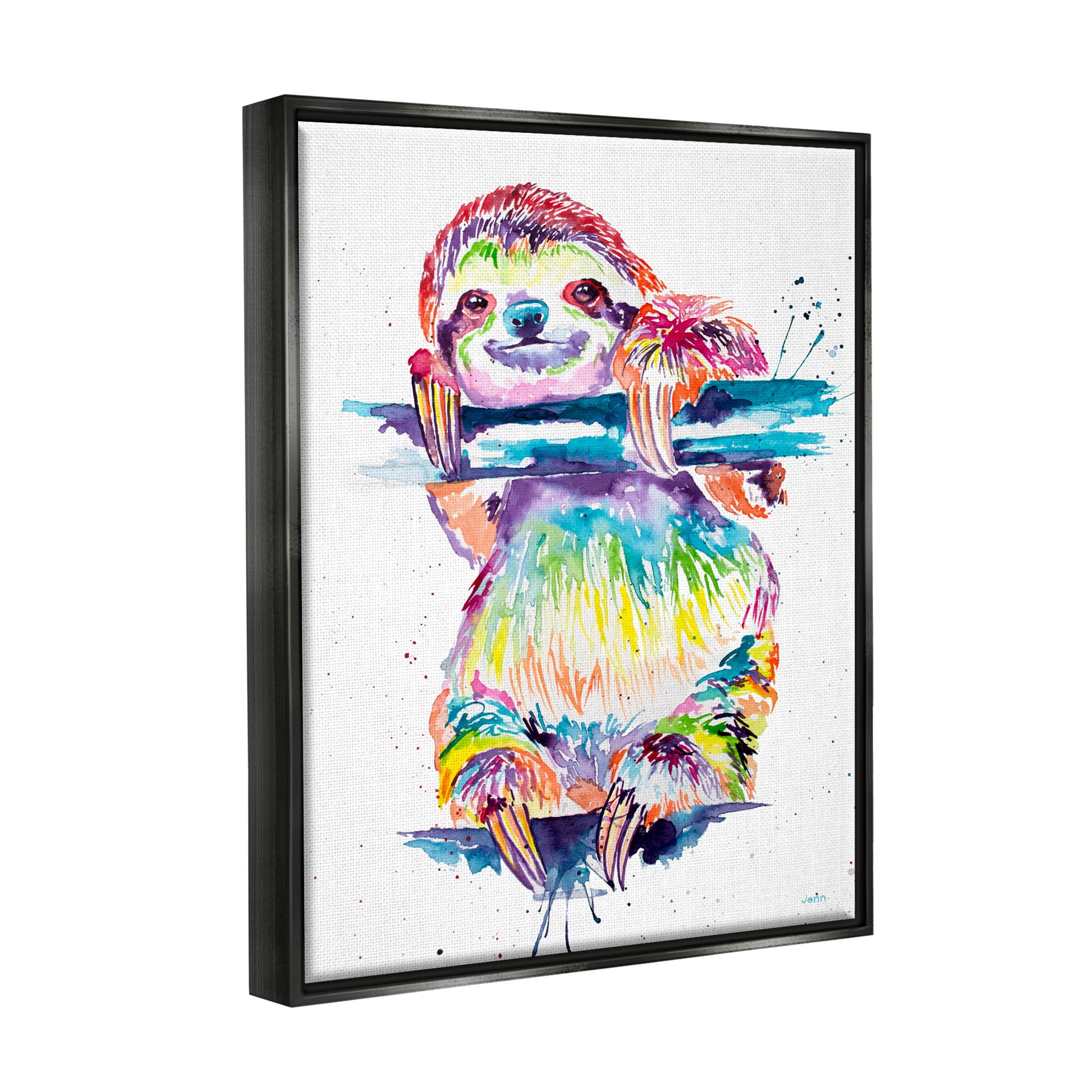 Fun Rainbow Sloth Wildlife Animals & Insects Graphic Art Jet Black Framed Art Print Wall Art