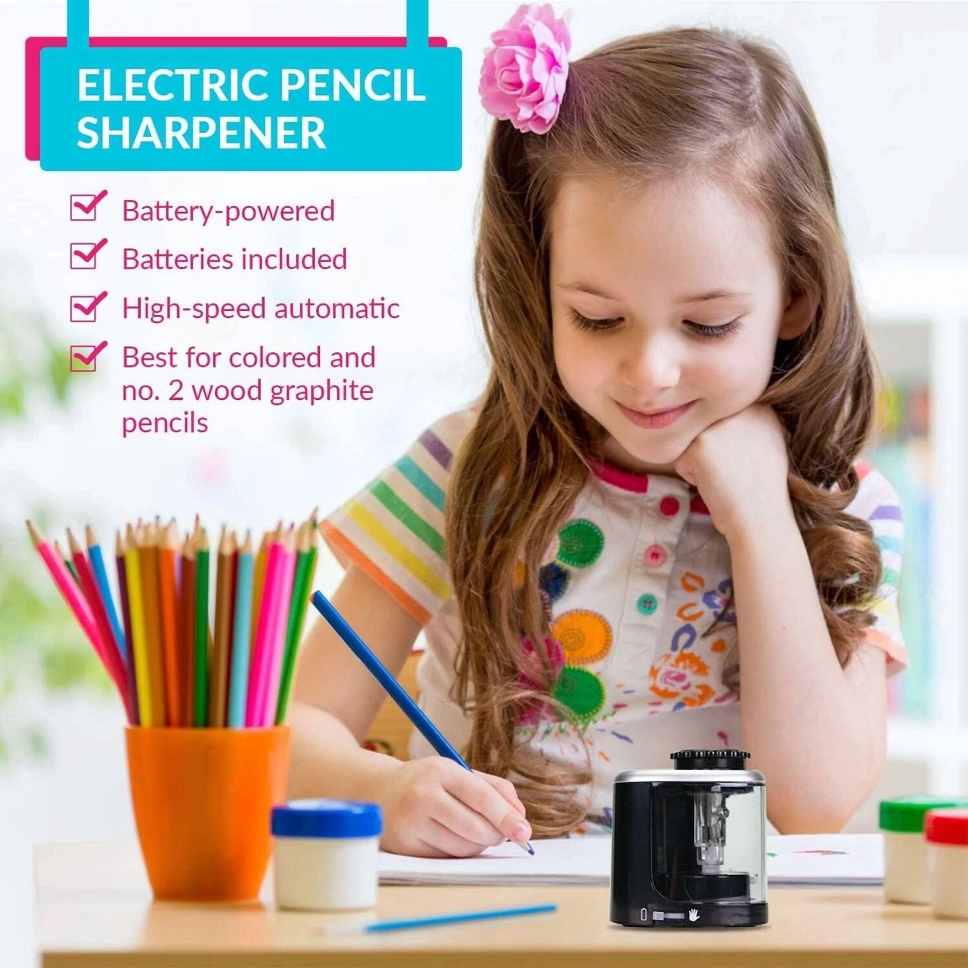 CRESTIN- Electric Pencil Sharpener, Battery-Powered, Batteries Included, High-Speed