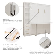 Queen Size Murphy Wall Bed With Desk & Single Side Cabinet,Space-Saving Furniture Desk Murphy Wall Bed for Hotel,Living Room, White