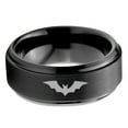 thumbnail image 2 of Tungsten Bat Spread Wings Band Ring 8mm Men Women Comfort Fit Black Step Bevel Edge Brushed Polished, 2 of 4
