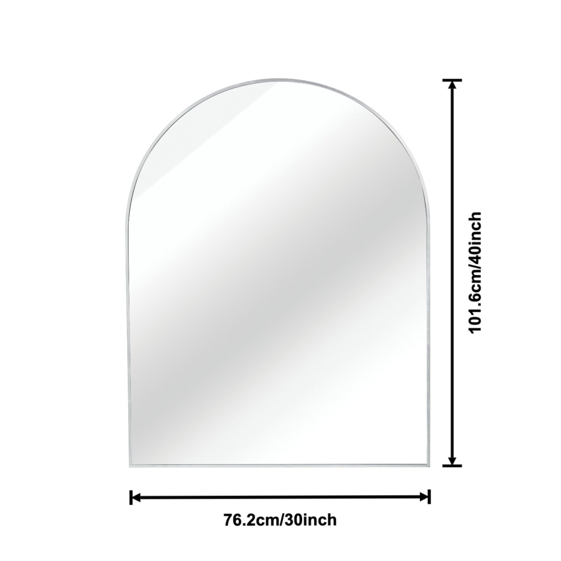 Noble House 30"x40" Arched Metal Wall Mirror, Vanity Mirror for Bathroom, Bedroom & Living Room, Silver