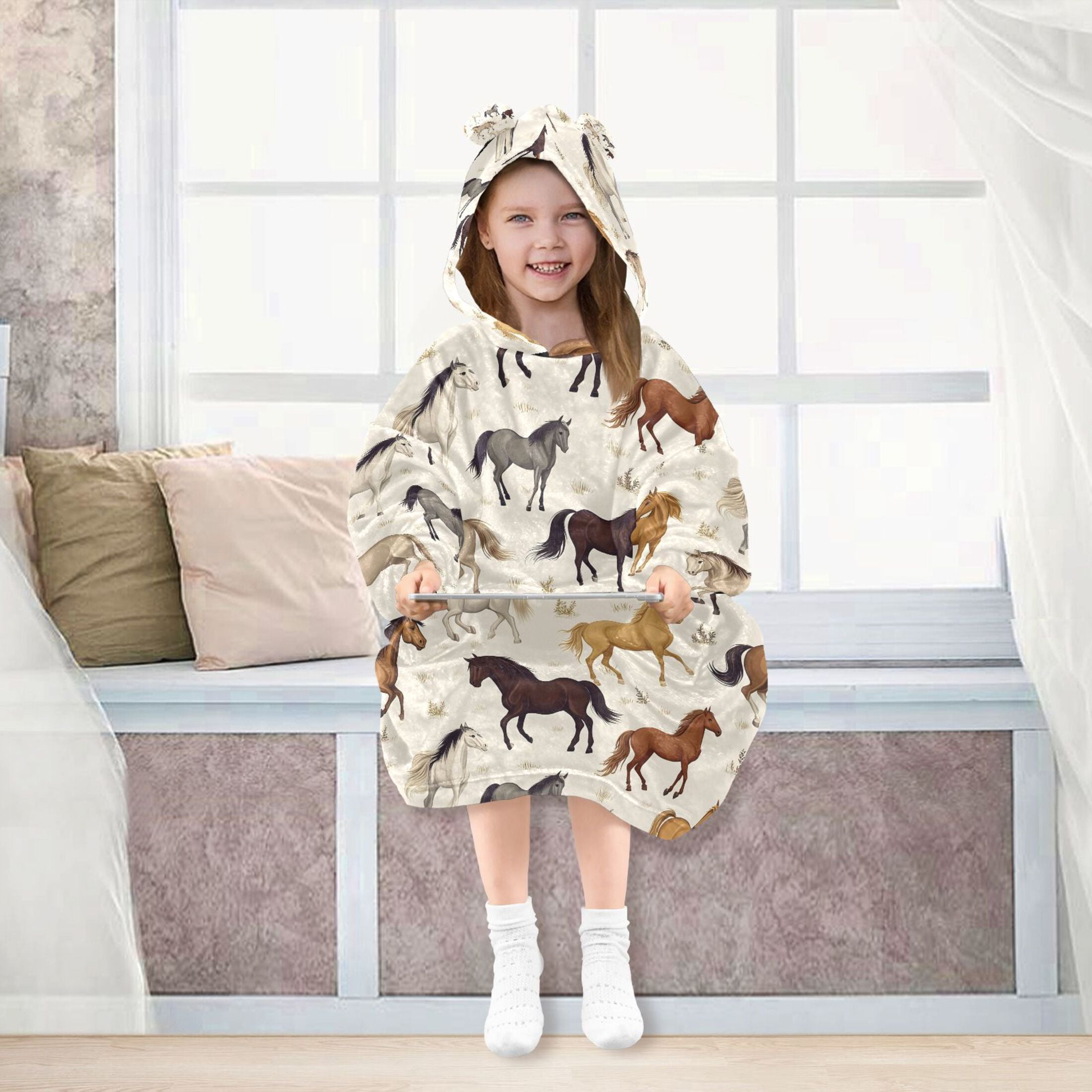 joogoo Wearable Blanket Wild Horses Hoodie for Oversized Sherpa Hooded 3-14 YR M