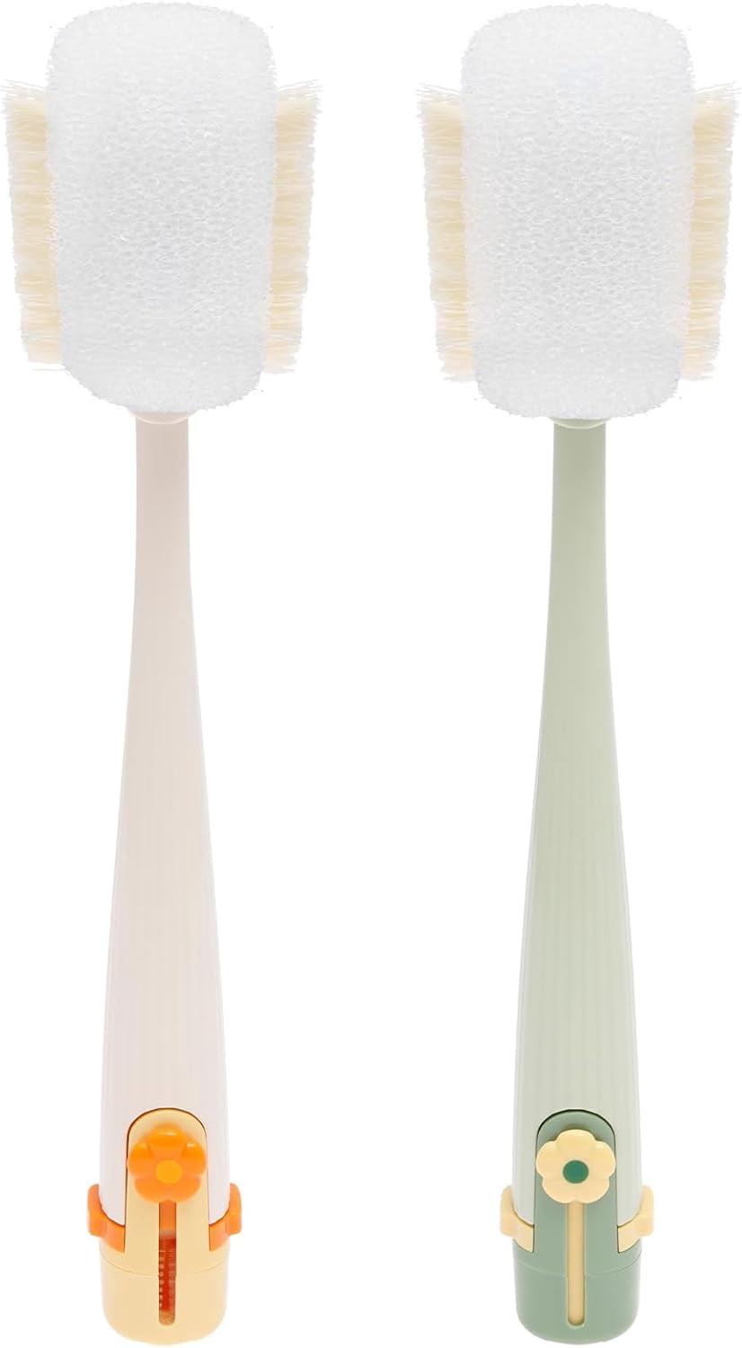 2Pcs 5 in 1 Water Bottle Cleaning Brush Set, Multifunctional Baby Bottle Scrubber Brush Removable Cup Mouth Straw Gap Cleaner Tool for Home Kitchen