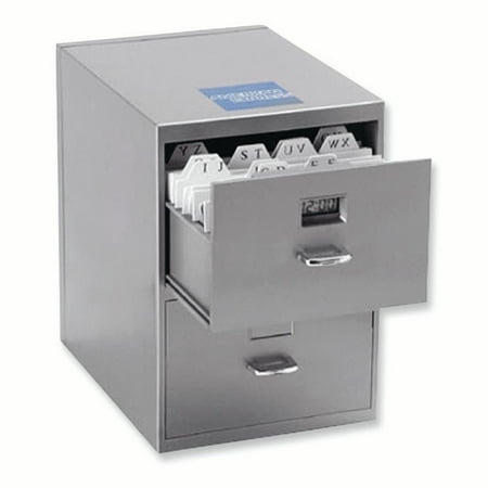 Mini File Cabinet Clock Business Card Holder Desk Office Gift Set