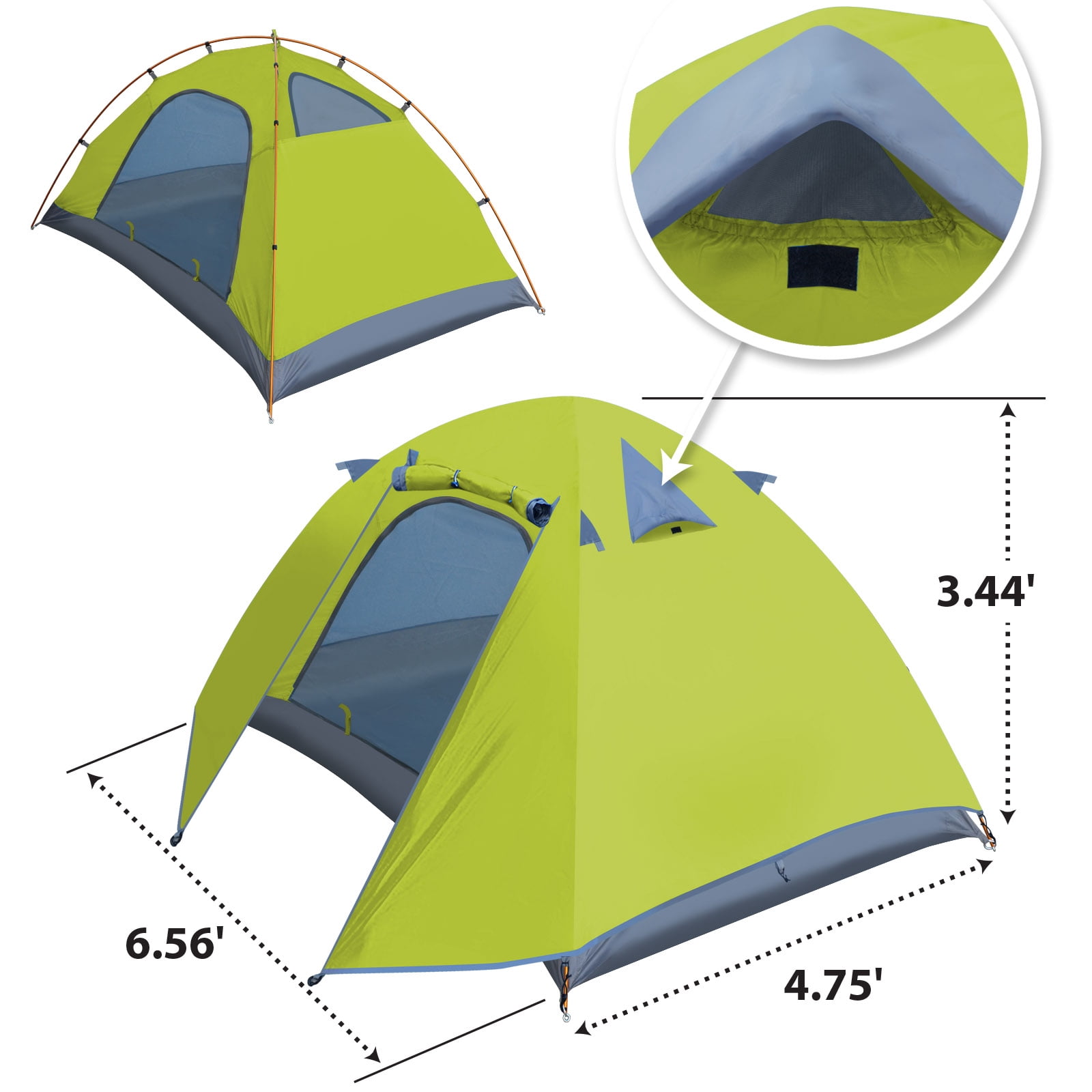 Sunny Portable 1-2 Persons Backpacking Tent Double Layer Outdoor Waterproof Camping Hiking-Green