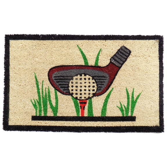 18" X 30" Brown and Black Coir Golf Outdoor Door Mat