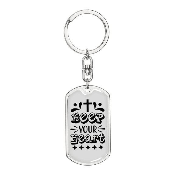 Keep Your Heart Cross Stainless Steel or 18k Gold Premium Swivel Dog Tag Keychain