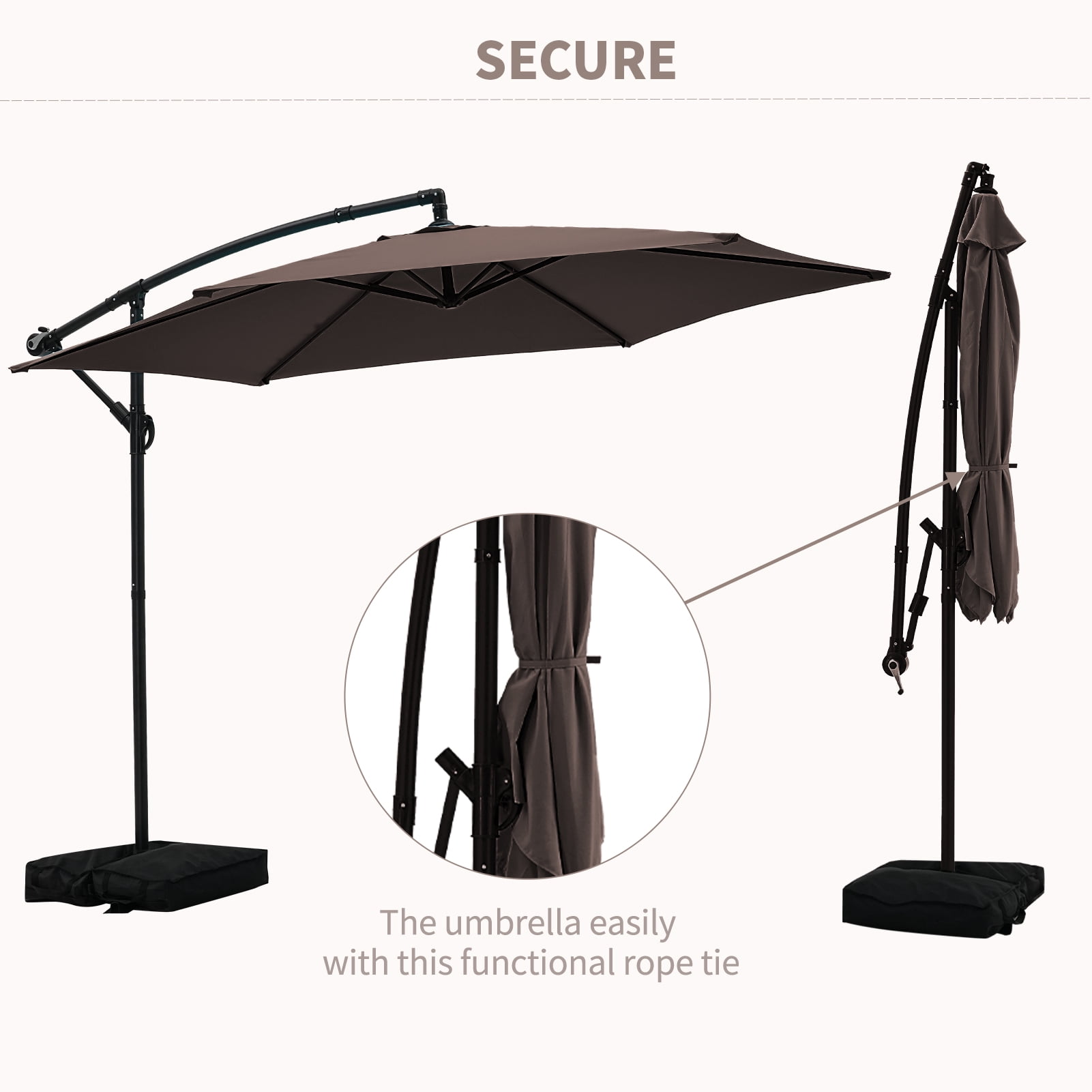 Autlaycil 10 ft Cantilever Offset Outdoor Patio Umbrella with Base Stand Rotate and Tilt - Brown