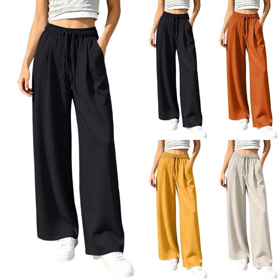 Causal Pants Womens Cargo Pants Women's Fashion Solid Color Elastic Waist Pocket Ruched Straight Leg Pants Black L