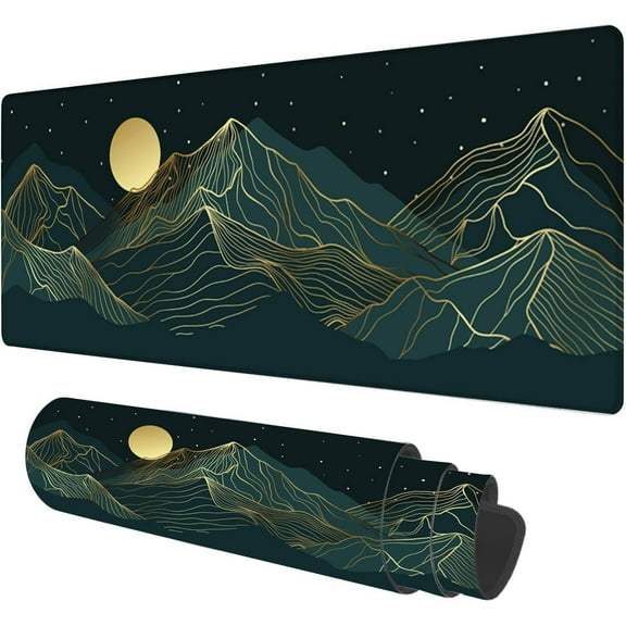 Large Mouse Pad,Golden Mountain Line Arts Large XL Desk Mat Extended Waterproof Mouse Mat with Stitched Edges and Non-Slip Base for Office Gaming Home 31.5 X 11.8 Inch