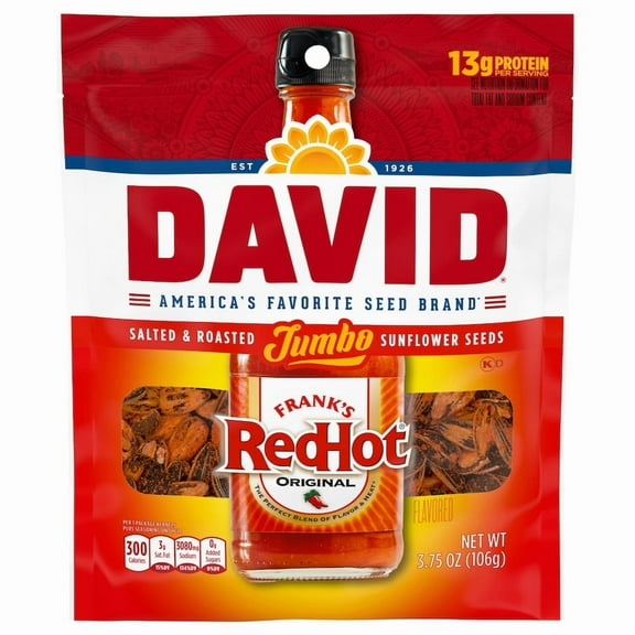 DAVID Jumbo Sunflower Seeds, Frank's RedHot Flavor, 3.75 oz.