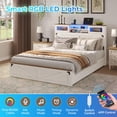 thumbnail image 4 of Farmhouse Queen Bed Frame with LED Lights and Charging Station, Queen Size Platform Bed with Storage Headboard and 2 Drawers, No Box Spring Needed, White, 4 of 6