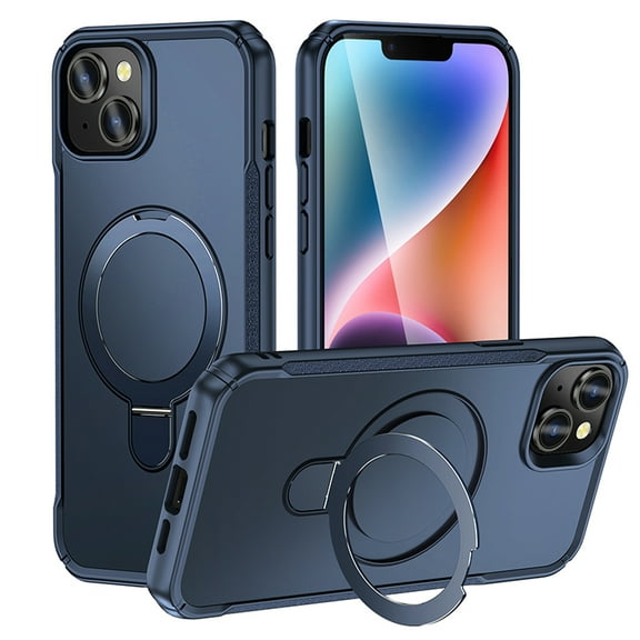 for iPhone 15 Case Magnetic with Ring Stand, Compatible with Magsafe, Full Body Protective Cover Slim Shockproof Kickstand Hybrid Matte Phone Case for iPhone 15, Darkblue