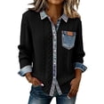 thumbnail image 2 of Lightweight Sweaters for Women Long Sleeve Button Up Collared Sweaters with Denim Collar Vintage Outfits, 2 of 5