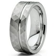 thumbnail image 2 of Metal Masters Mens Tungsten Ring Hammered Wedding Band Grooved Center Comfort-fit 8mm, 2 of 5