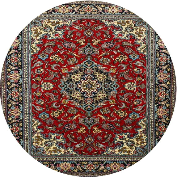 Ahgly Company Indoor Round Traditional Brown Medallion Area Rugs, 4' Round