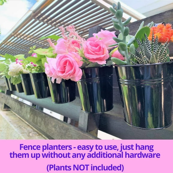 10 Pack 6'' Hanging Flower Pot Black, Outdoor Metal Railing Planter for Balcony Garden Wall Deck Porch