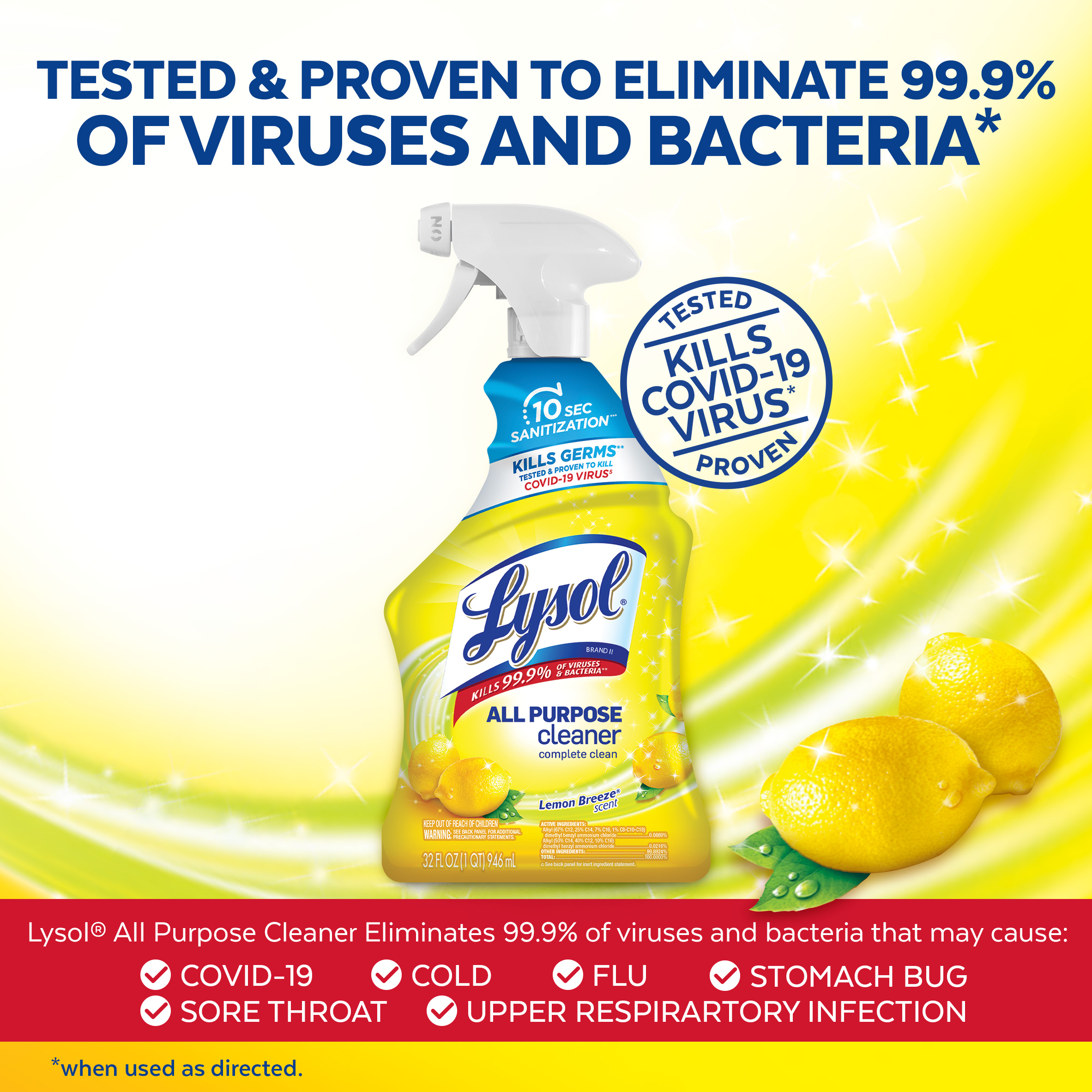 Lysol All-Purpose Cleaner, Sanitizing and Disinfecting Spray, To Clean and Deodorize, Lemon Breeze Scent, 32oz - image 3 of 6