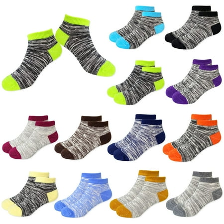 

Jamegio Ankle Athletic Socks 12 Pairs Boys Socks Kids Toddler Half Cushion Low Cut socks for Boys Girls Size Age 2-10 Years(8-10T)
