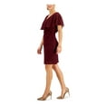 thumbnail image 3 of CONNECTED APPAREL Womens Burgundy Sheer Overlay Jersey-knit Pullover Short Sleeve V Neck Above The Knee Evening Sheath Dress 10, 3 of 4