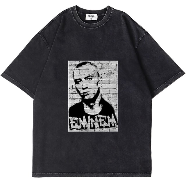 Eminem-Camiseta de Rap Hop para hombre, camisa Retro lavada, informal, de manga corta, de gran tamaño, con cuello redondo, Unisex