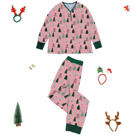 

Matching Family Pajamas Sets Christmas Tree Long Sleeve Tee Red Plaid Pants Xmas PJs Loungewear for Couples Girls Boys