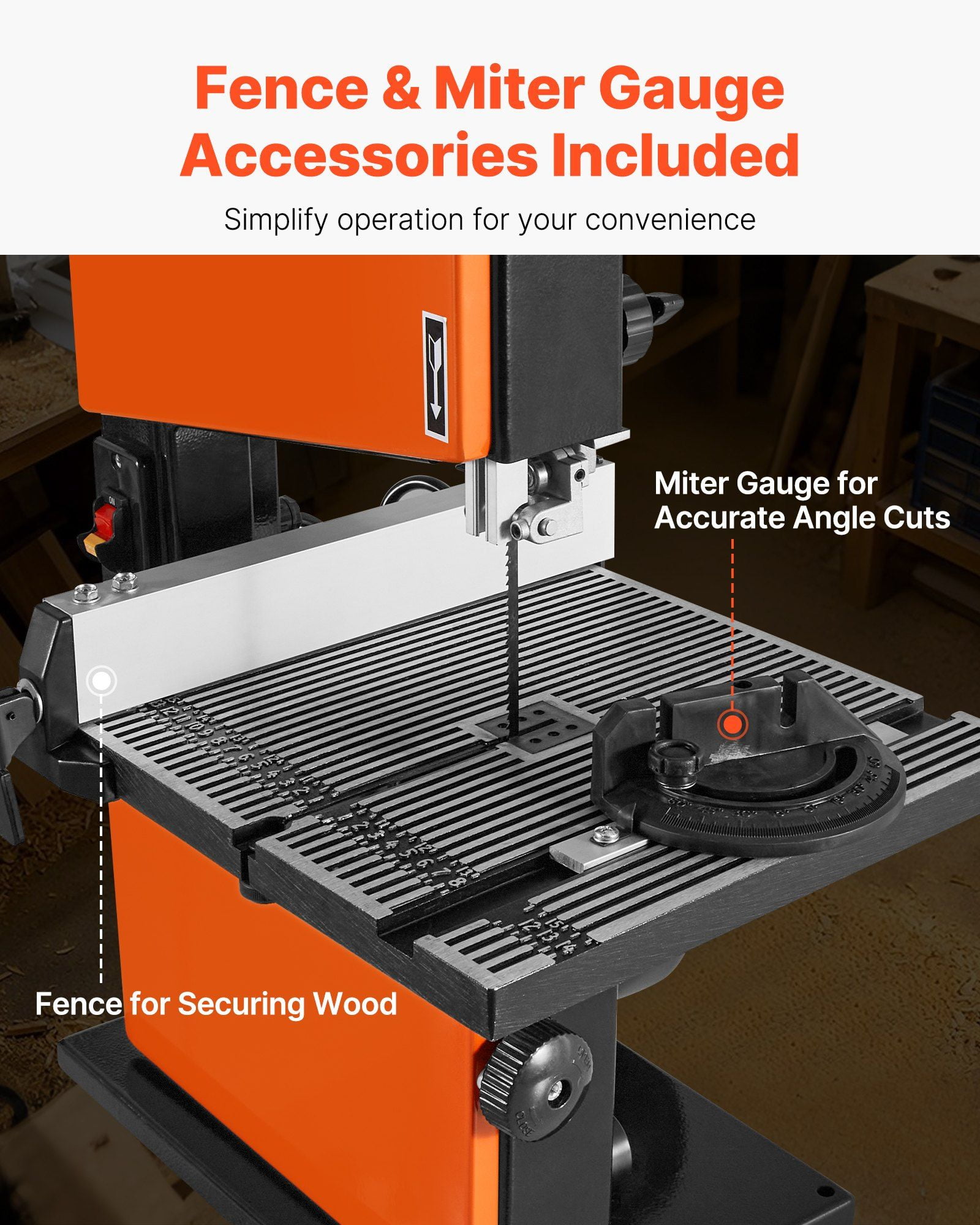 Band Saw, 9-Inch, Woodworking Benchtop Bandsaw with 1/2 HP Motor, 3.5-Inch Max Cutting Height, 11.8 x 11.8 in Cast Aluminum Table, 0-45° Tilting Range, with Miter Gauge, Fence, for Woodworking
