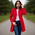 thumbnail image 4 of Women's Winter Double-Breasted Longline Coat - Solid Color Dressy Windbreaker Overcoat, Red, L, 4 of 5