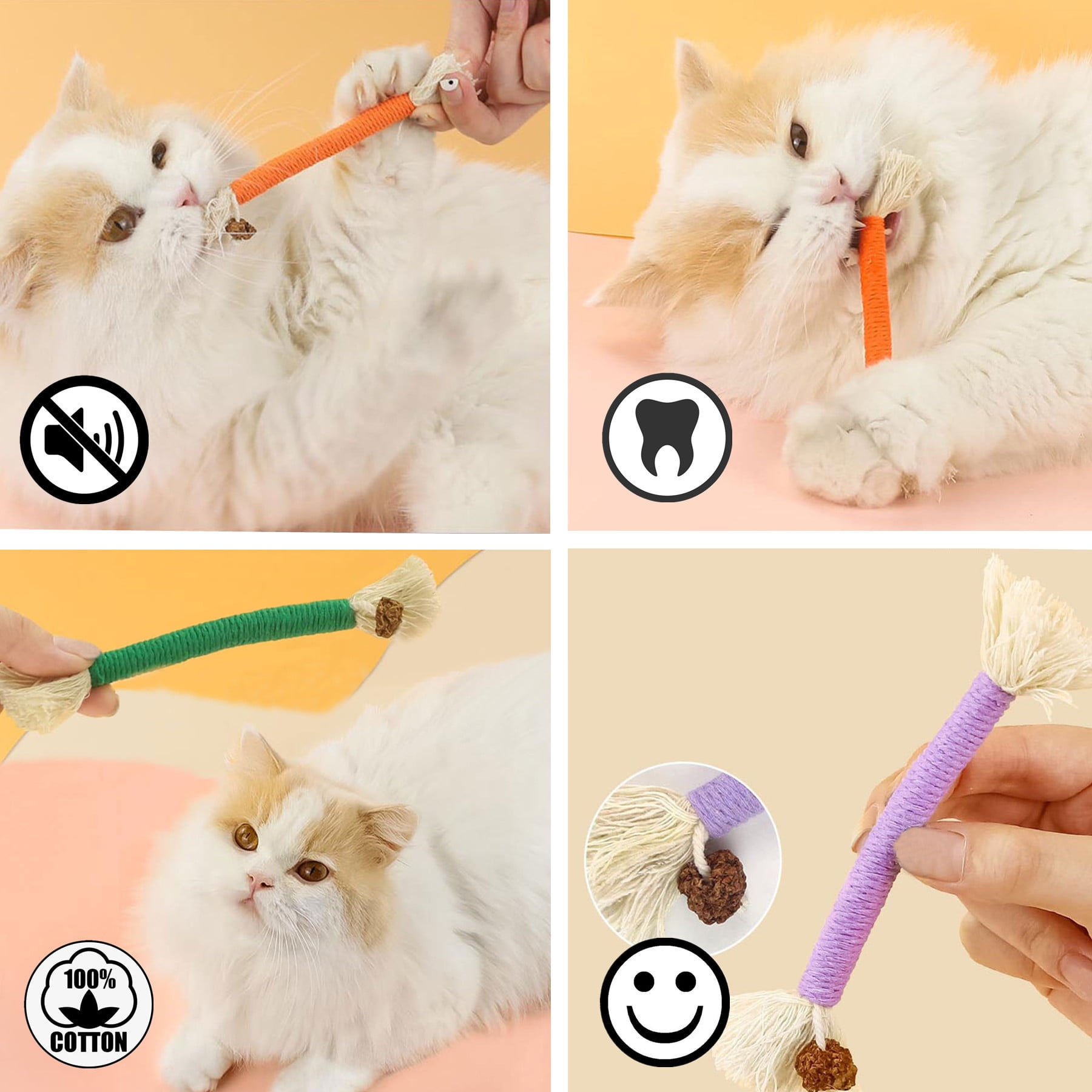 Grembeb 12 Pack Cat Chewing Toy Catnip Kitten Treat Rope Kitten Silvervine Stick for Teeth Indoor