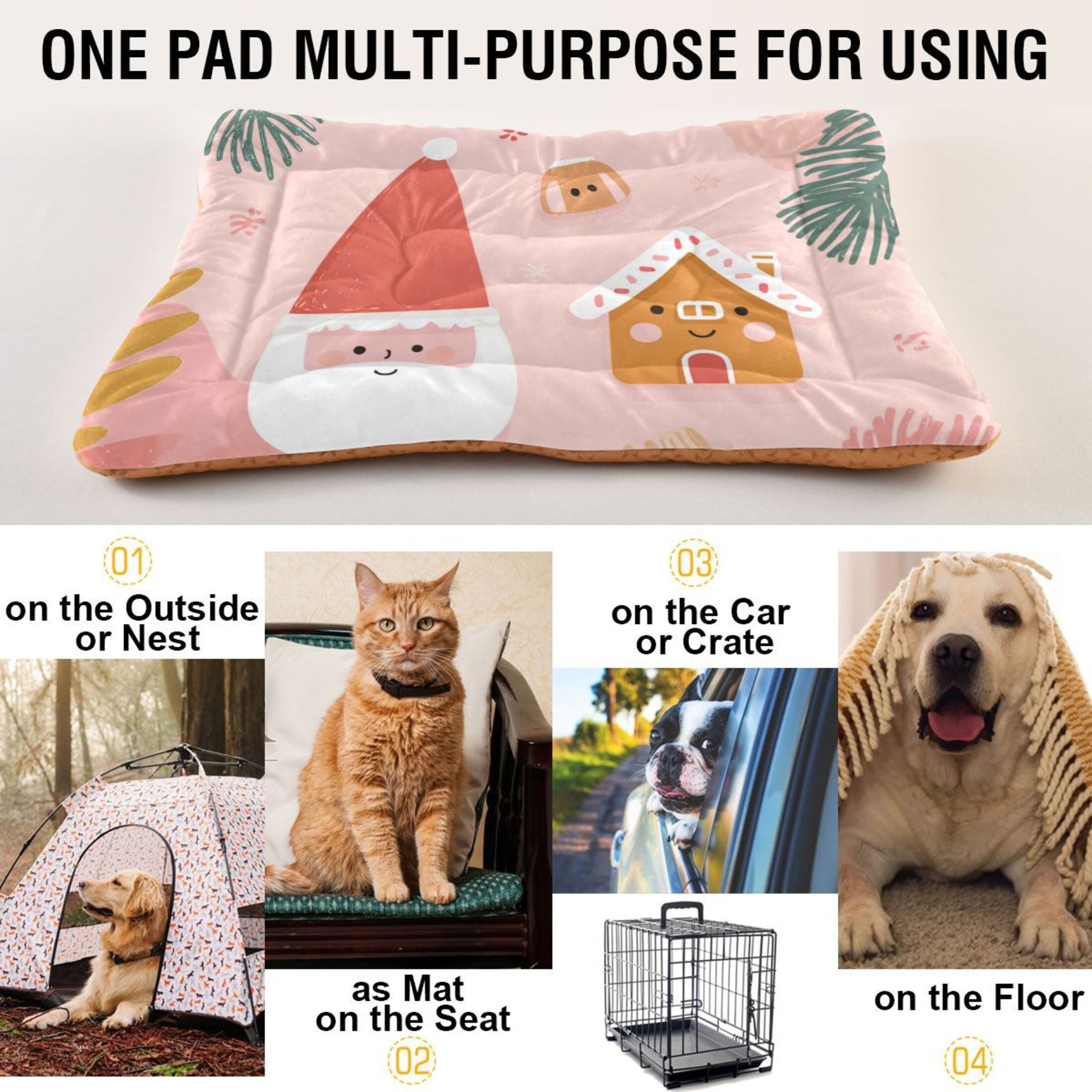 Cozy Mat Pet Bed Indoor Outdoor Warm Soft For Cat Dog Puppy(S/M) Christmas Elements