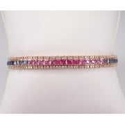 PINKCITYSHOPSTORE 14K Multi Sapphire Tennis Bracelet Silver Gold Women Handmade Bracelet Anniversary Birthday Gift