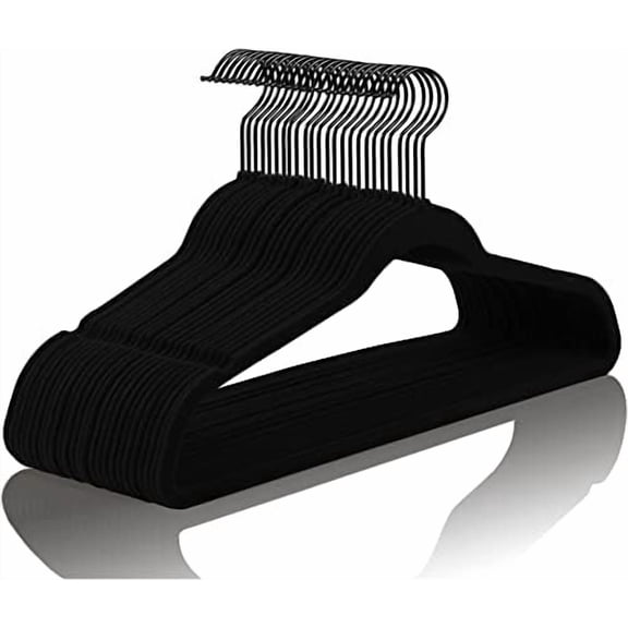 MIZGI Premium Velvet Hangers (60 Pack) Heavy Duty - Non Slip Felt Hangers- Velvet Suit Hanger Black - Black Coated Hooks,Space Saving Clothes Hangers