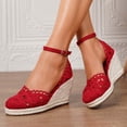 thumbnail image 2 of IWRICH Espadrilles Wedges Sandals for Women Wedge Platform Sandals Closed Toe Ankle Strap Buckle Casual Summer Wedge Heels Red 7, 2 of 9