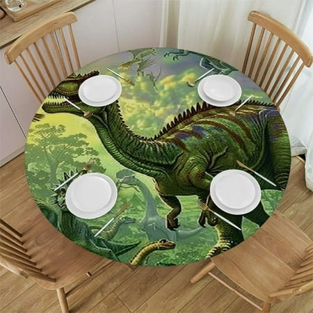 

BCIIG Dinosaurs Forest Sun Round Table Cover Stain Resistant Washable Indoor Outdoor Tablecloth Kitchen Dining Wedding Parties 100% Polyester Fiber 54-58