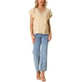 thumbnail image 2 of Unique Bargains Hauts à Manches Courtes pour Femmes Blouse Décontractée Col en V Kaki TG, 2 of 6