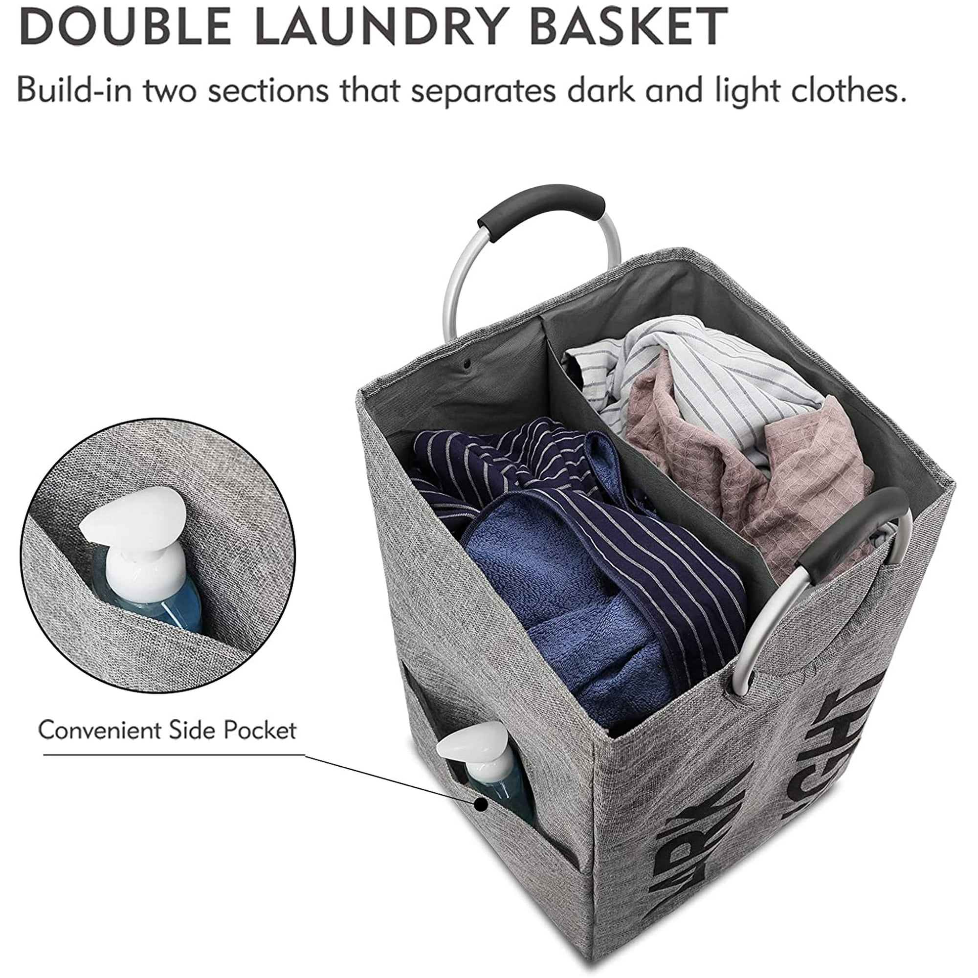 SONGMICS 142L Laundry Hamper, Fabric Laundry Basket, Divided