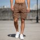 thumbnail image 5 of Pantalones Cortos de Carga de Cintura Elástica para Hombres de Color Sólido con Bolsillos Botón Vendaje Casual Y Pantalones Cortos de Moda, 5 of 9
