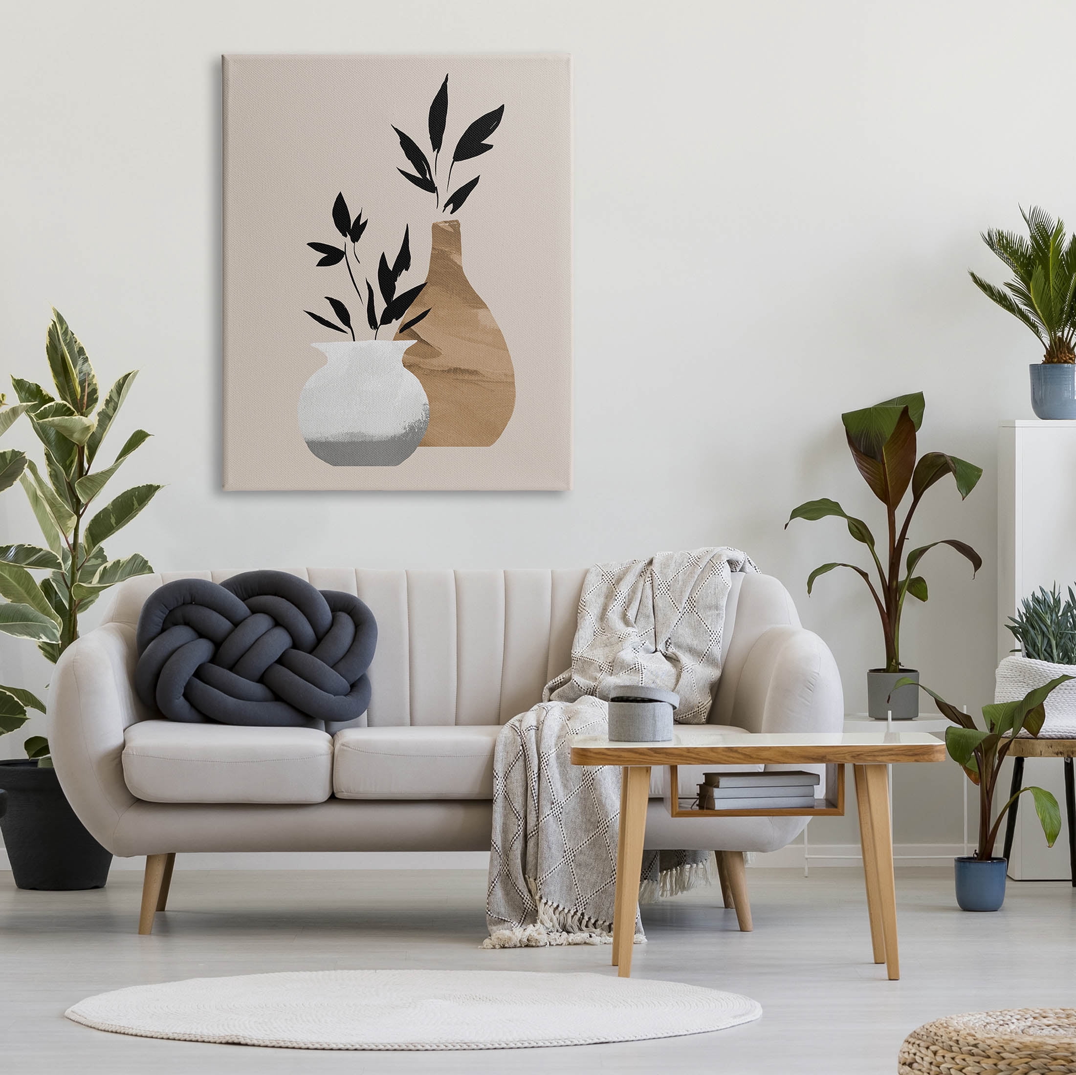 Stupell Industries Contemporary Leaf Sprig Vases Graphic Art Gallery Wrapped Canvas Print Wall Art, Design by Jacob Green