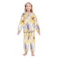 thumbnail image 2 of Fluffy Pajamas Set Fuzzy Winter Warm Pj Sets Pullover Tops and Long Pants Watercolor Yellow Flowers Medium, 2 of 8