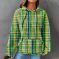thumbnail image 2 of Women's Plaid Print/Color Block Hoodies Plus Size Waffle Drawstring Long Sleeve Casual Loose Pockets Pullover Tops(Green,L), 2 of 6