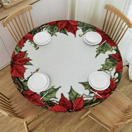 

Tllo0ord Christmas Poinsettia Flower Round Tablecloth Washable Reusable Decoration Table Cover for Kitchen Party 42 -46