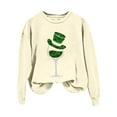 thumbnail image 4 of New & Trending!FUNUONY St Patricks Day Shirt Women's Wine Glass Printed Round Neck Long Sleeved Top Beige L, 4 of 4