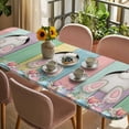 thumbnail image 3 of Easter Bunny Table Cloths for 8 Foot Rectangle Tables, Cute Rabbit Eggs Flowers Colorful Wood Plank Patio Waterproof Elastic Fitted Tablecloths, Washable Rectangular Table Cover for Camping, 3 of 8