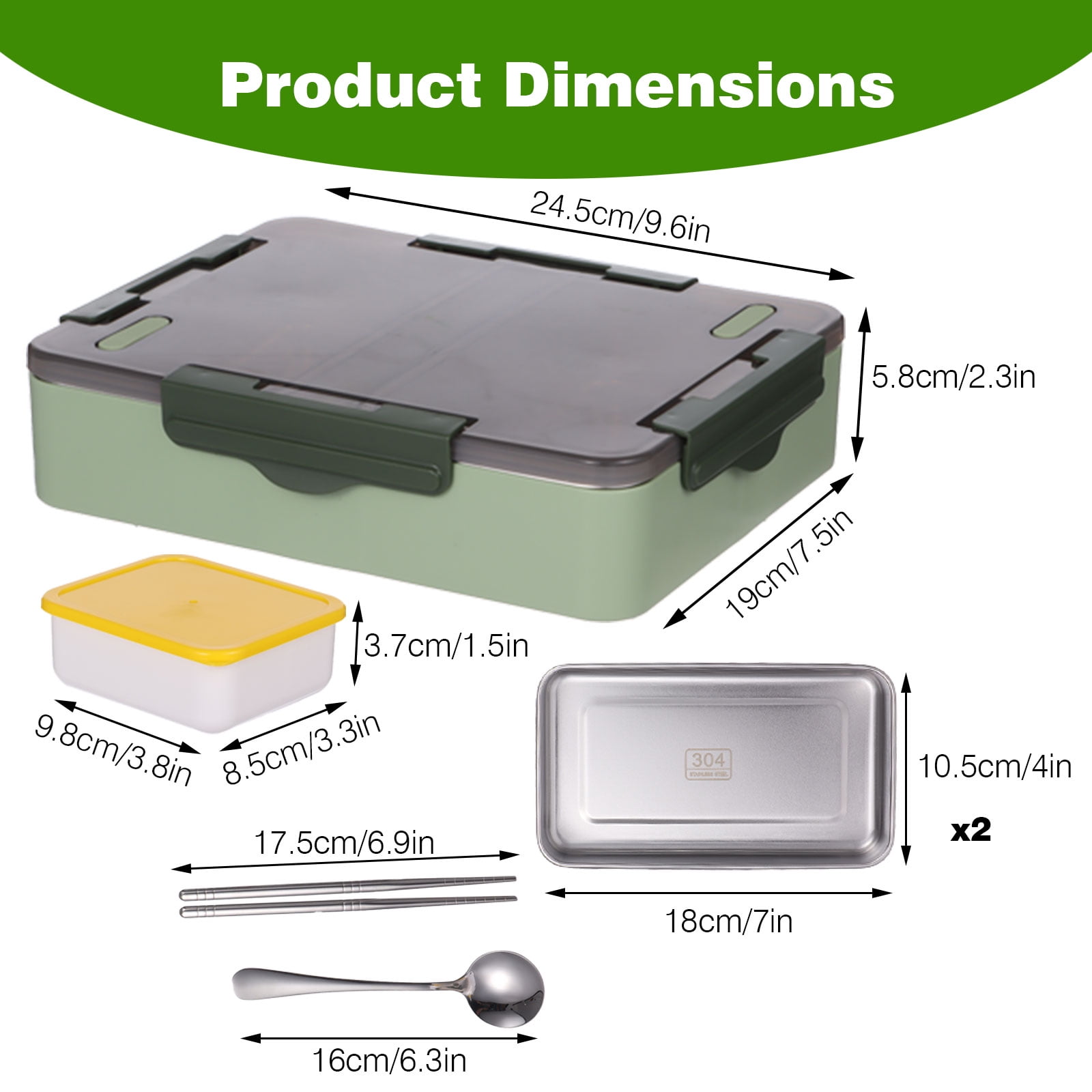 Bento Box Set 1000ml, Leakproof Lunch Container with 2 Stainless Steel Compartments, Microwave-Safe Food Container with Spoon Chopsticks Small Plastic Box for Work Picnic Meal Prep