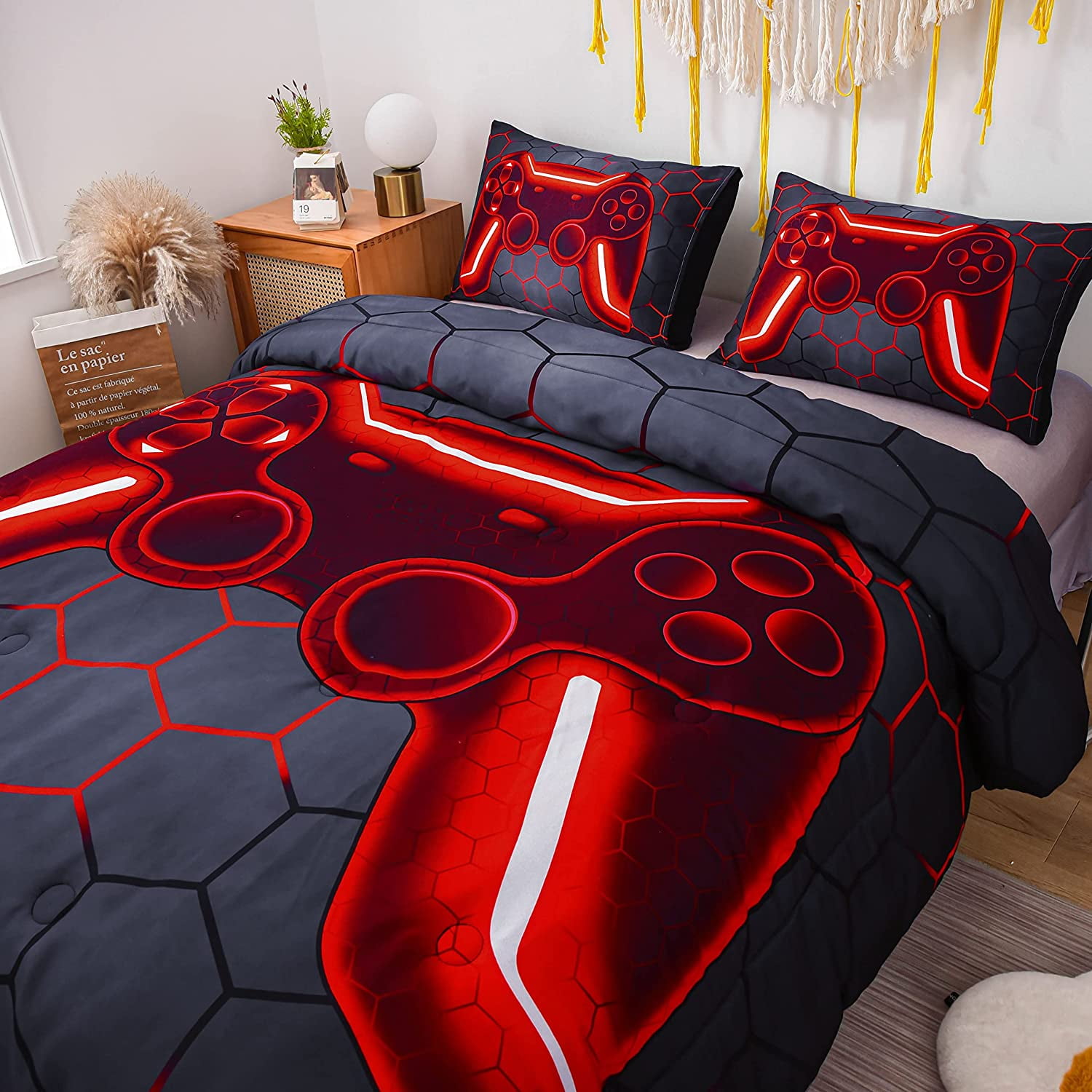 NTBED Game Console Comforter Set Kids 3D Gaming Geometric Lightweight Bedding Sets Red Twin