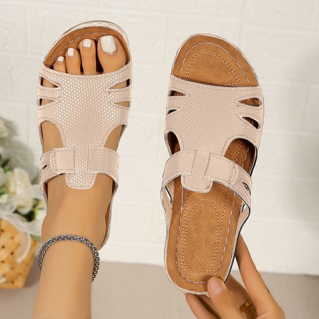 Latrodar Chaussures de Douche pour Femmes Confort Rétro Sandales à Enfiler pour Femmes Sandales d'Été à Enfiler Sandales Compensées à Enfiler Sandales de Plage à Enfiler Sandales d'Intérieur Respirantes pour Femme