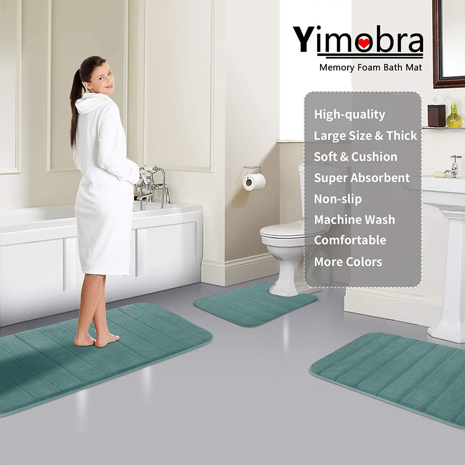 Yeahmart Memory Foam Bath Mat Large Size 40X60cm Soft Comfortable Water  Absorption Non-Slip Thick Bathroom Floor Rug Foot Mat